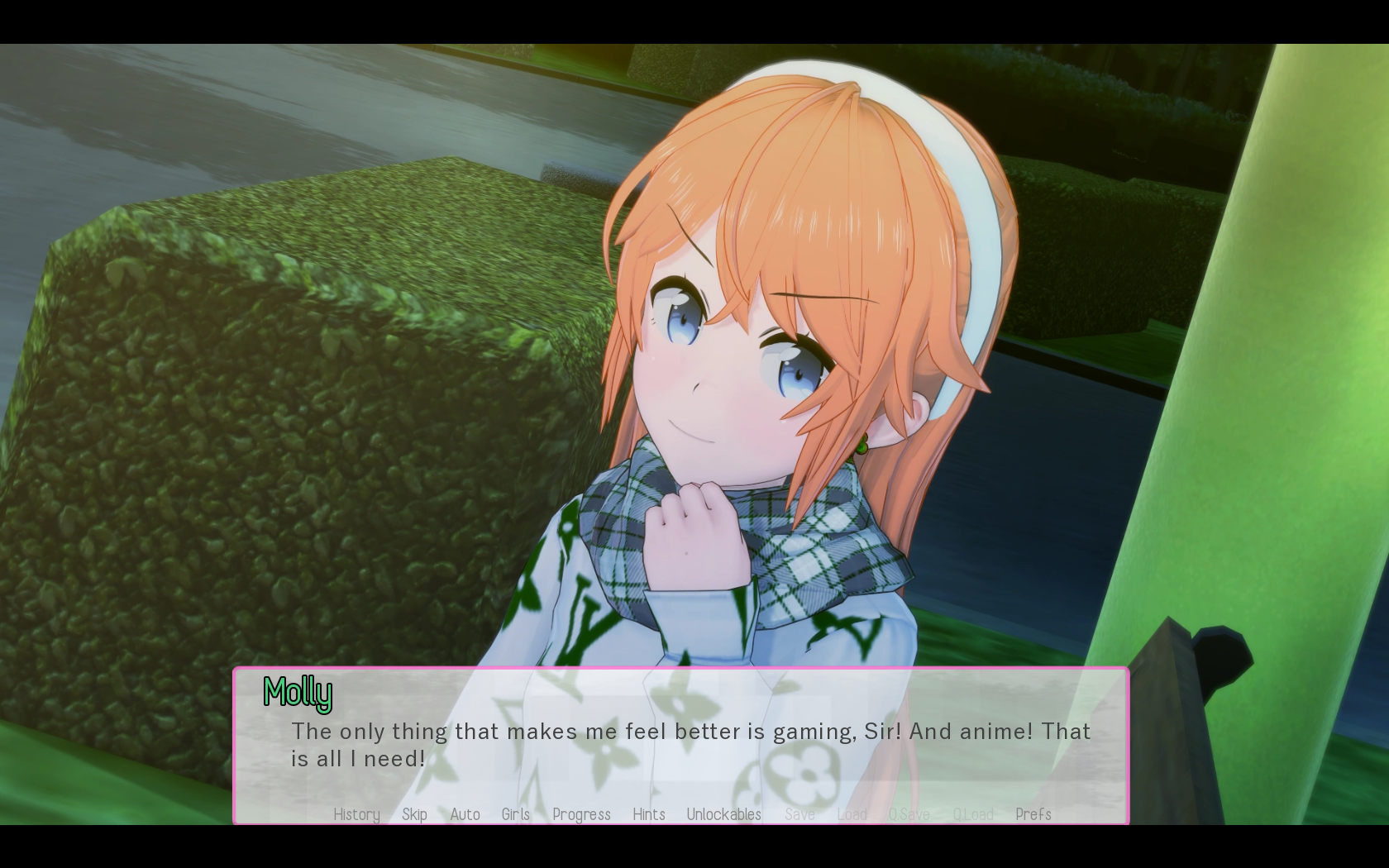 Molly: The only thing that makes me feel better is gaming, Sir! And anime! That is all I need!