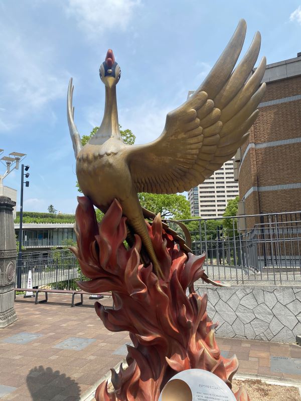 Tezuka's Fire Bird statue in front of the museum